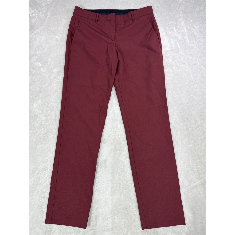 Theory Testra 2B Edition Dress Pants Womens 6 Maroon Wool Tapered Ankle Work